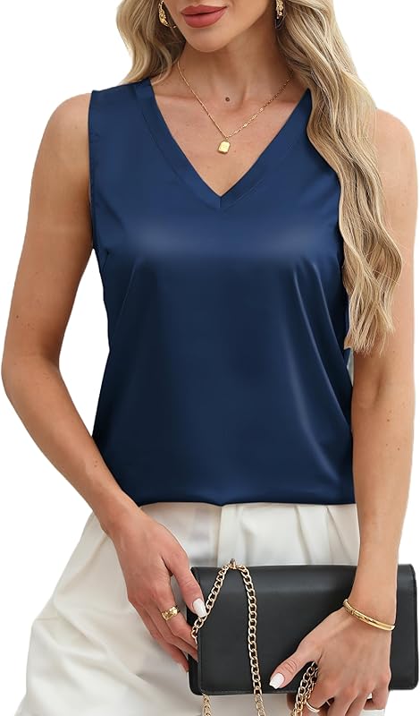 Mawor Satin Tank Tops for Women Casual V Neck Silk Basic Cami Camisoles
