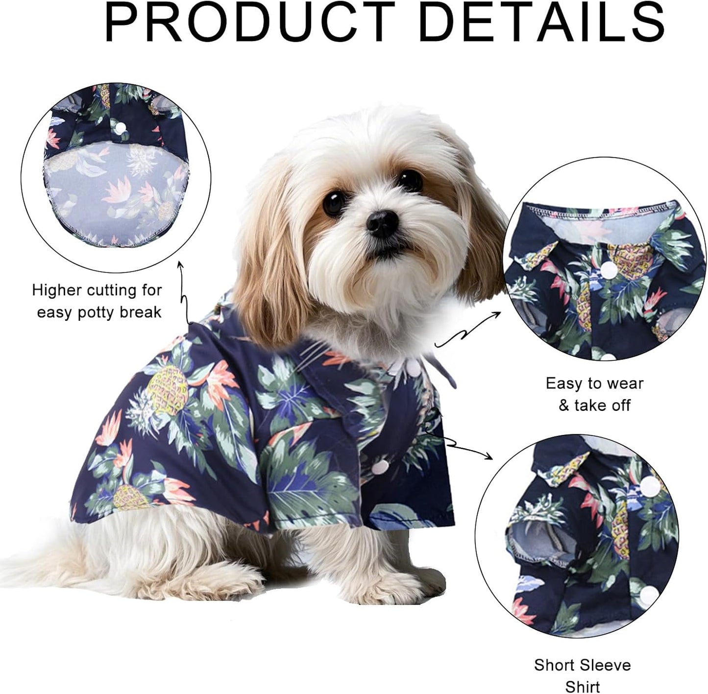 5 Pieces Hawaiian Dog Shirt Pet Summer T-Shirts Breathable Cool Costume Coconut Tree Pineapple Beach Pets Clothes for Small Medium Cat Boy Girl Cute Puppy Polo Apparel Outfit Costumes Doggy- Medium