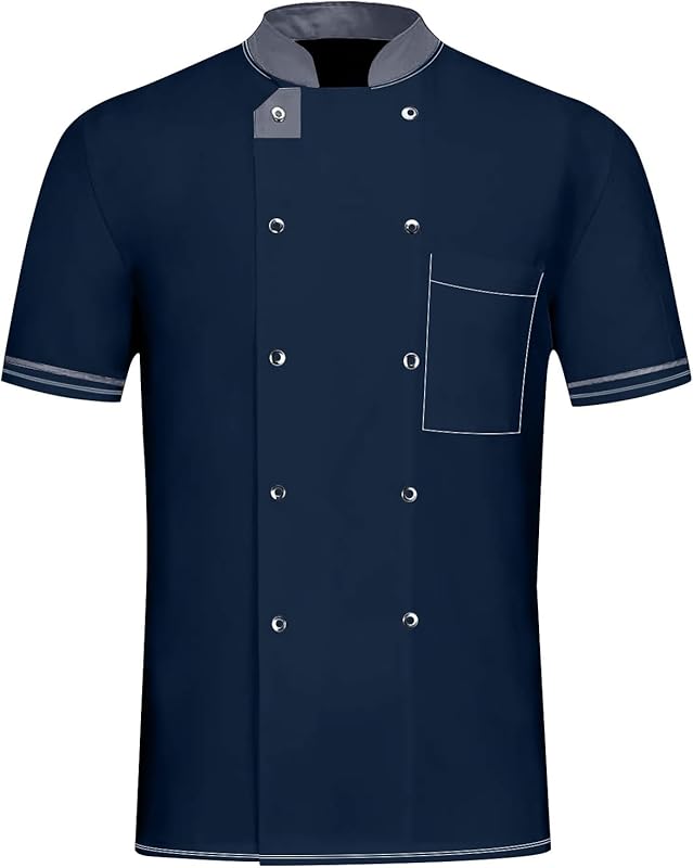 Unisex Chef Coat Short Sleeve Cook Shirts Buttons Restaurant Kitchen Food Service Uniform Chef Jacket for Men Women