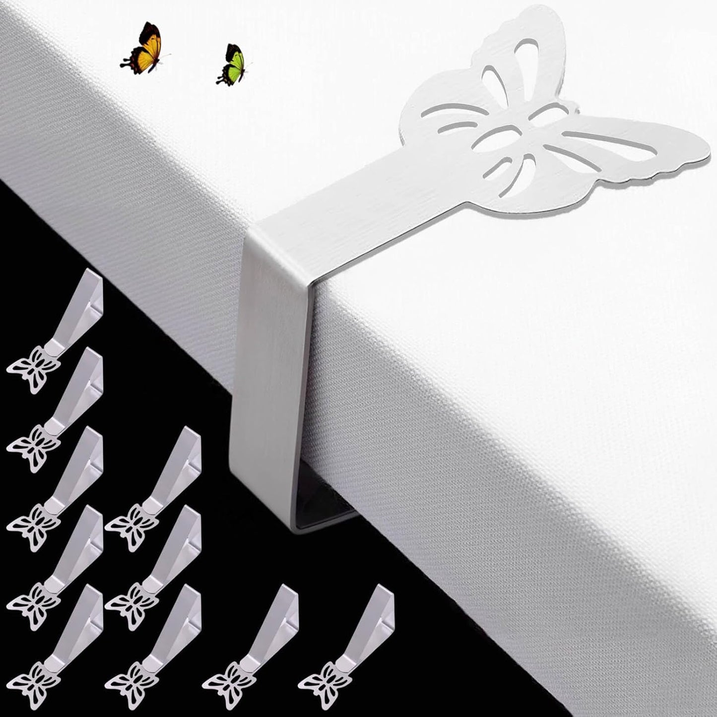 Tablecloth Clips for Outdoor Thick Tables 10 Pack, Butterfly Picnic Table Cloth Holder Clip Indoor, Heavy Duty Stainless Steel Cover Clamp for Party Wedding Home Restaurant Camping Accessories