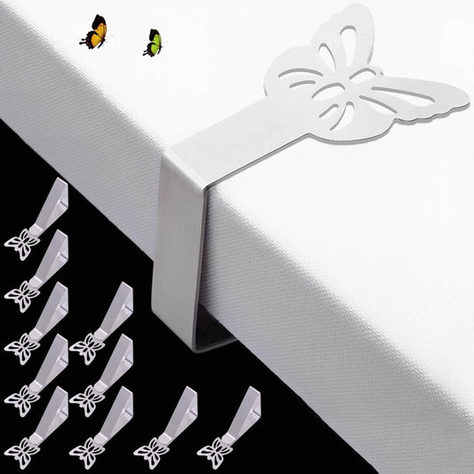 Tablecloth Clips for Outdoor Thick Tables 10 Pack, Butterfly Picnic Table Cloth Holder Clip Indoor, Heavy Duty Stainless Steel Cover Clamp for Party Wedding Home Restaurant Camping Accessories