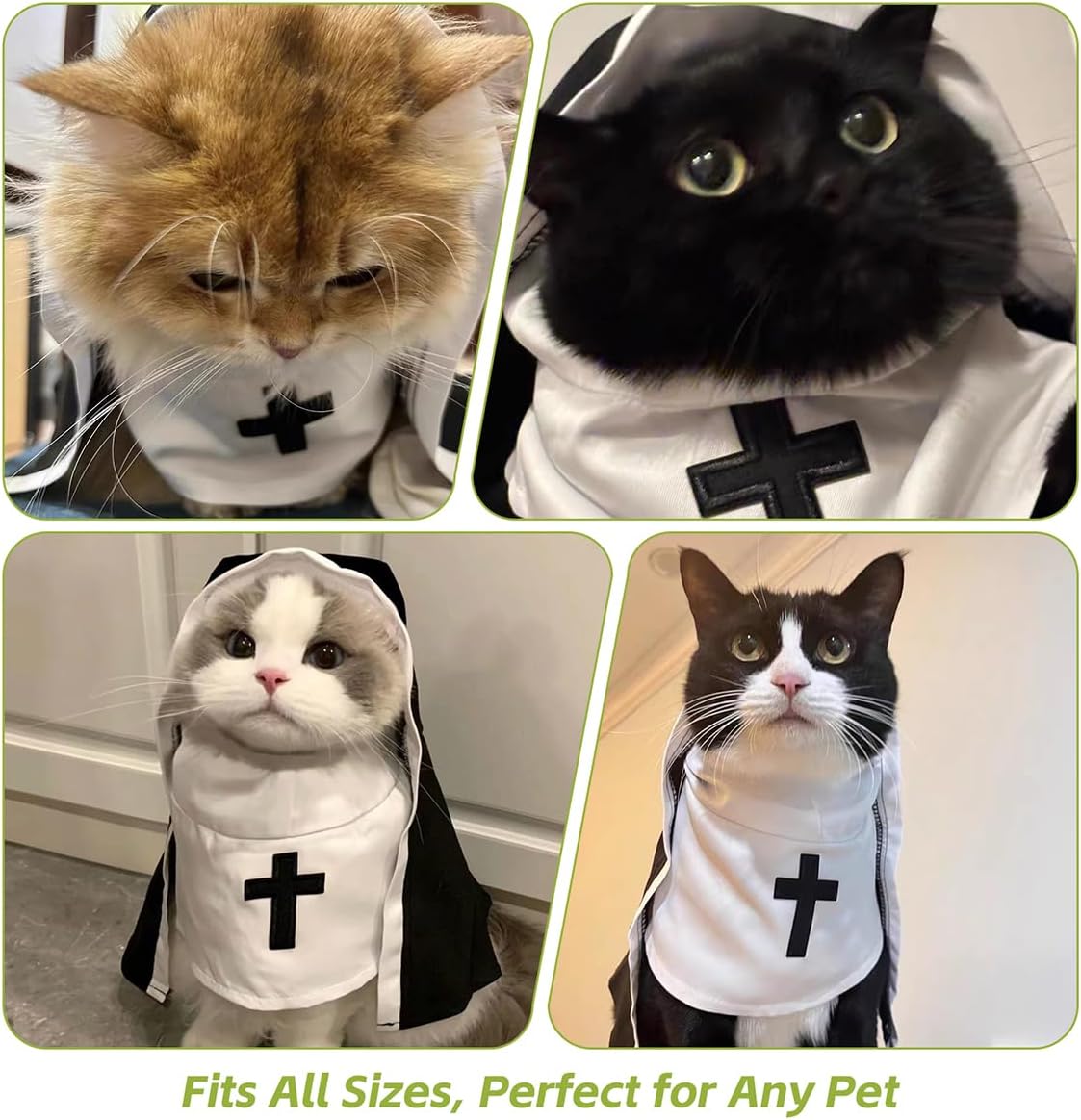 MANON ROSA Cat Costume Nun Dress- Funny Halloween Cloak Outfit for Small Medium Dogs, Cosplay Apparel for Photoshoots Parties Social Media, Adorable Pet Clothing (M(Rec wt.6-12lb))