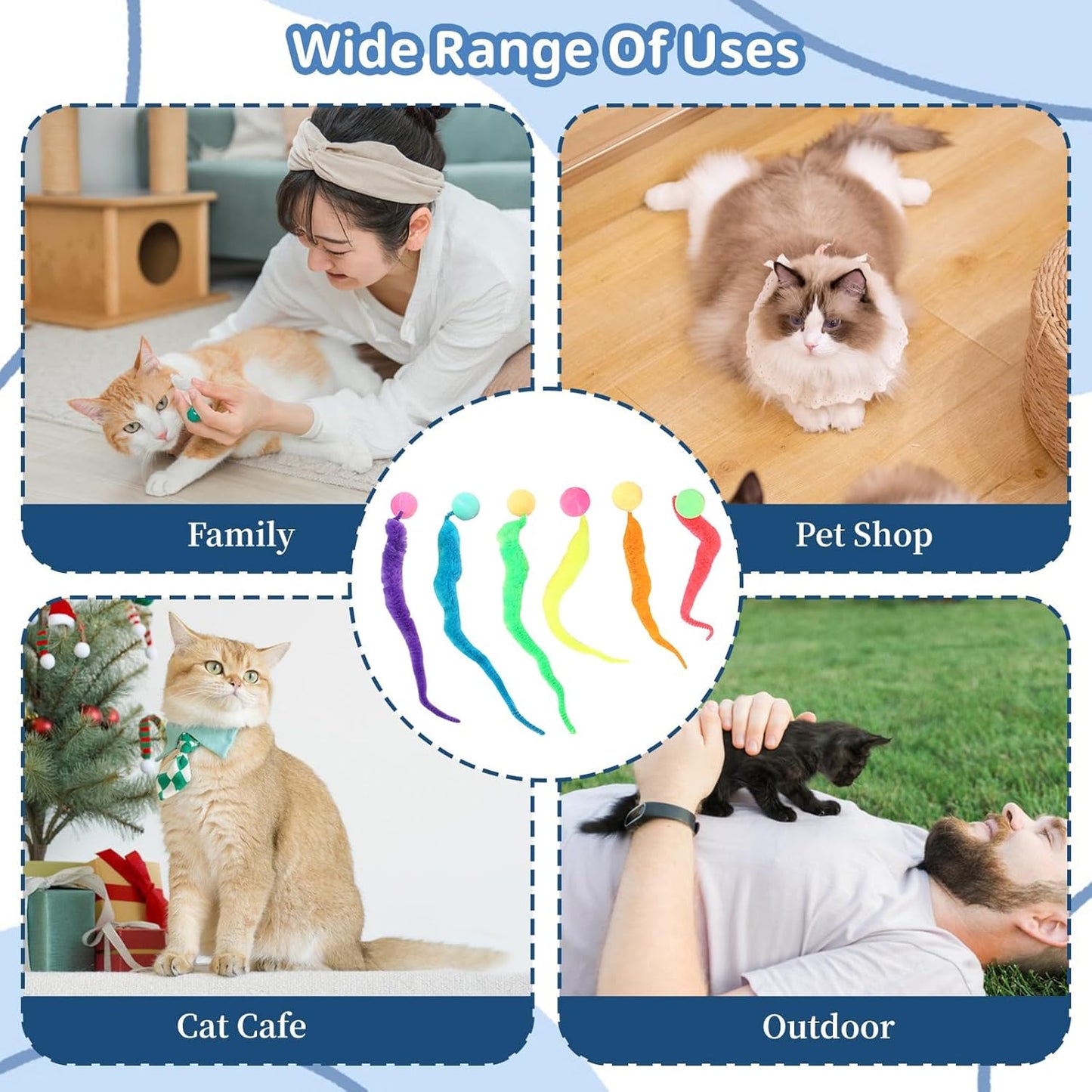Yuannee Balle Chat,6 PCS Balle Interactive pour Chat avec Plumes Jouet Magique Rebondissant en Caoutchouc Multicolore Balles de Jeu d'Intérieur à Longue Queue Stimulation Motrice pour Chaton & Adulte