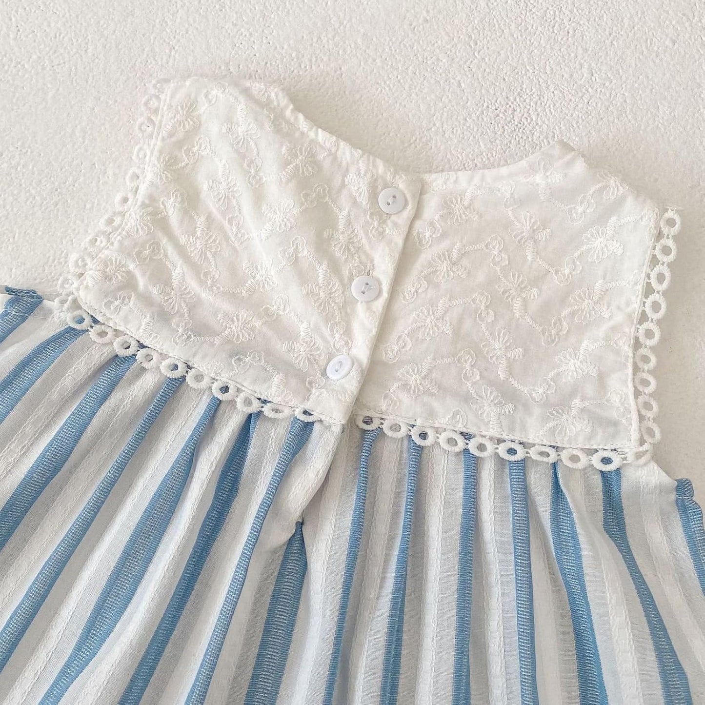 HOOLCHEAN Baby and Toddler Girl 2-Piece Outfit, Dress-Style Cotton Top with Lace Embroidery and Striped Bloomers