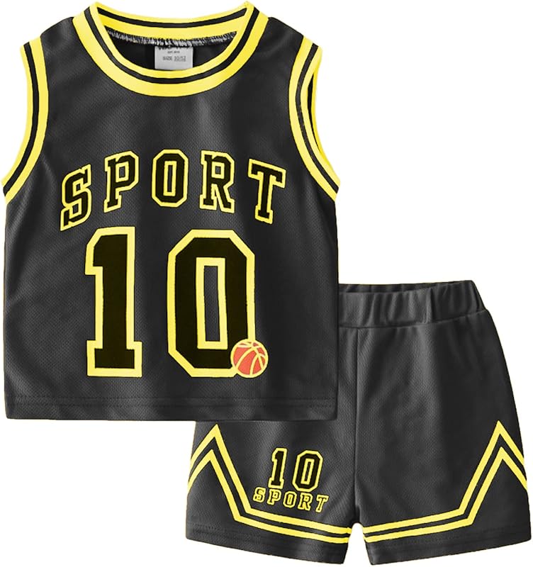 Volunboy Kids Sports Shorts Sets Boys Jerseys Tracksuit 2 Piece Basketball Performance Tank Top and Mesh Shorts Set