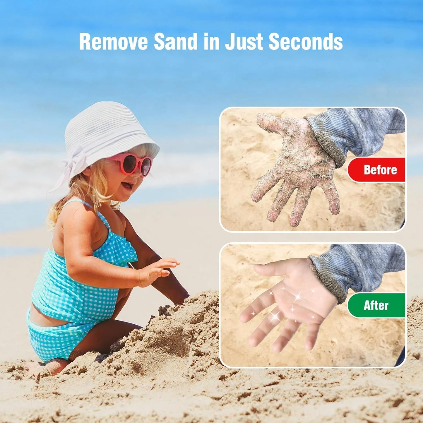 Talc-Free Double Capacity Sand Remover for Beach - Gentle on Skin Instant Sand Removal Bag with Natural Ingredients - Beach Essentials & Accessories for Vacation Travel and Cruise