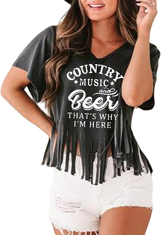 Nashville Tshirt for Women Country Concert Fringe Tops Country Music Shirts Short Sleeve Cowgirl Graphic Tees
