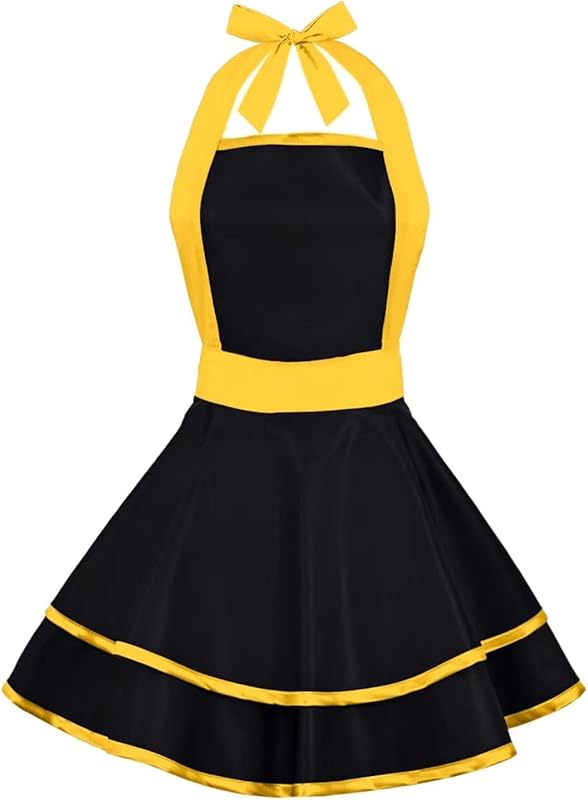 Violet Mist Cute Lovely Retro Aprons for Women Girls Ladies Sexy Vintage Aprons Black Pink Vintage 50s Apron Halloween Christmas Apron Cooking Kitchen Ruffle Apron for Housewife Waitress Mother's Gift