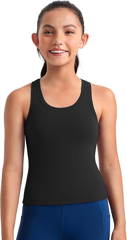 CRZ YOGA Girls Butterluxe Crew Round Neck Racerback Workout Tank Tops for Teen Kids Active Casual Dance Crop Sleeveless