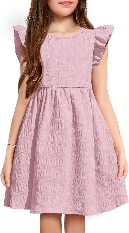 Arshiner Girls Dress Casual Ruffle Sleeveless A Line Summer Dresses with Pockets 4-12 Years