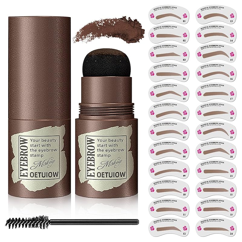 Eyebrow Stamp and Eyebrow Stencil Kit, Eye Brow Stencil Kit for Beginners 24 Reusable and Washable Eyebrow Shaping Kit, Brow Stencil and Stamp Kit Smudge-Proof & Long-Lasting (Light Brown)