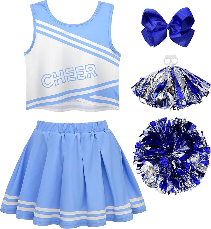 JerrisApparel Cheerleader Costume for Girls Cheer Uniform Dress Up Outfit With Pompoms