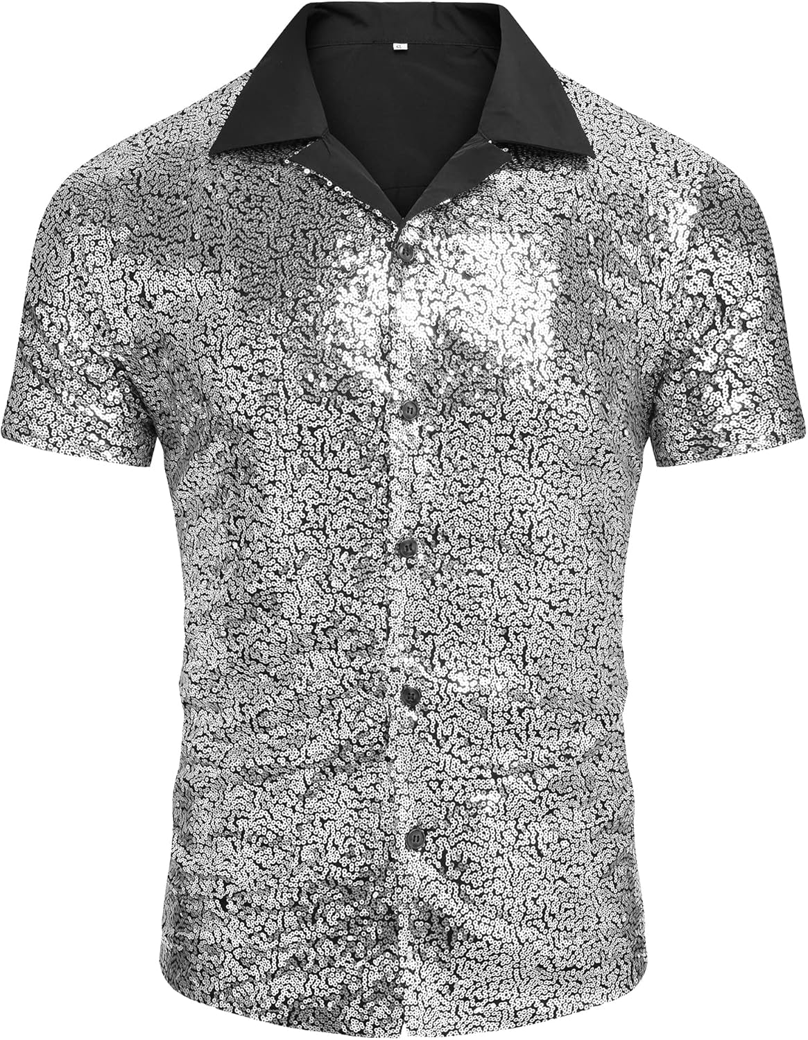 AstoSeu Men's Sequin Dress Shirt 70s Disco Costume Sparkle Party Short Sleeve Button Down Shirts