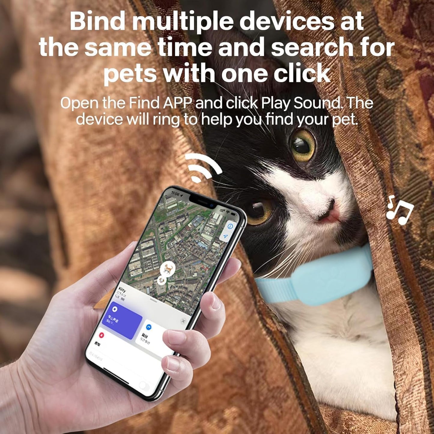 Chat Tracker, Collier GPS Chat Tracker, Aide à Localiser Votre Chat, pour chatonssans Frais mensuels, pour Apple Find (Compatible avec iOS/Android), Collier GPS Chat Tracker (Couleur Rose)
