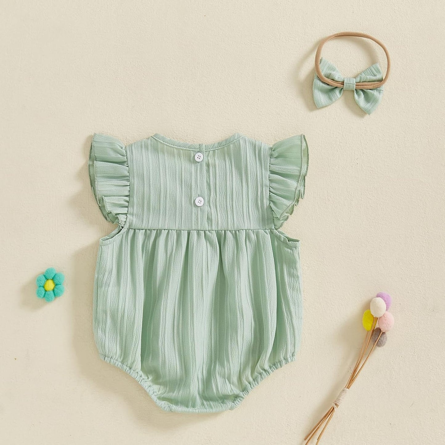 Newborn Baby Girl Outfits Cute 3D Knit Floral Summer Clothes Infant Fly Sleeve Bubble Romper Headband Clothing
