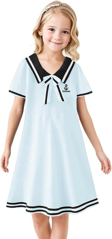 SANGTREE Girls Nautical Sailor Dresses School Uniform Casual Dress, 3-14 Years