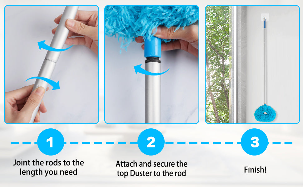 Ceiling Fan Cleaner Duster Reusable Microfiber Ceiling Fan Blade Cleaner Removable Duster with Extension Pole Adjusts 13 to 49.7 Inch for Cleaning Walls Bookshelves Furniture Door Window Top (Blue)