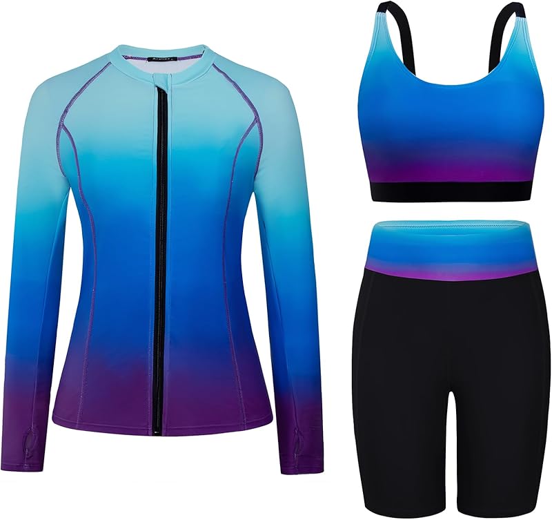 Arolina Womens Rash Guard Long Sleeve Swim Shirts Swimsuit 2025 Bathing Suit with Womens Swim Shorts & Two Pockets