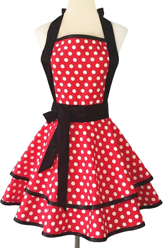 Violet Mist Cute Lovely Retro Aprons for Women Girls Ladies Sexy Vintage Aprons Black Pink Vintage 50s Apron Halloween Christmas Apron Cooking Kitchen Ruffle Apron for Housewife Waitress Mother's Gift
