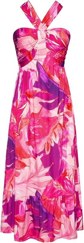 GRACE KARIN 2025 Women's Criss Cross Halterneck Sleeveless Summer Floral Print Flowy A Line Maxi Dress