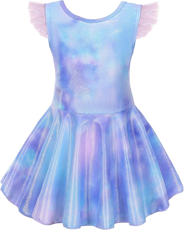 Girl One Piece Swimsuit with Short Modest Beach Swim Dress Printed Skirted Bathing Suit