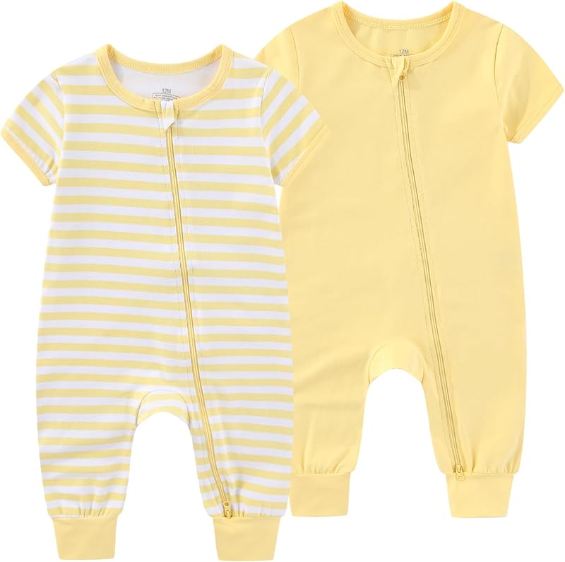 Baby Boy Girl 2 Pack Romper Infant Short Sleeve 2 Way Zipper One Piece Jumpsuits Newborn Clothes 0-24 Months