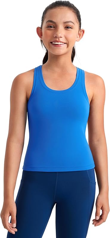 CRZ YOGA Girls Butterluxe Crew Round Neck Racerback Workout Tank Tops for Teen Kids Active Casual Dance Crop Sleeveless