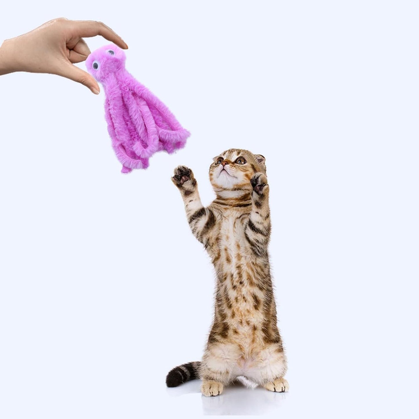 Mjaie Jouet d'activité pour chat en peluche en forme de pieuvre - Jouet de dentition mignon pour chaton - Tige molaire interactive - Résistant aux morsures - Rose