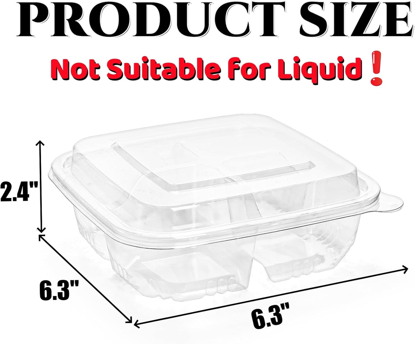 Peohud 50 Pack Clear Bento Snack Containers, 4 Compartment Food Storage Containers, Reusable Meal Prep Containers, Plastic Divided Bento Boxes with Lids for Lunch, Work, Travel