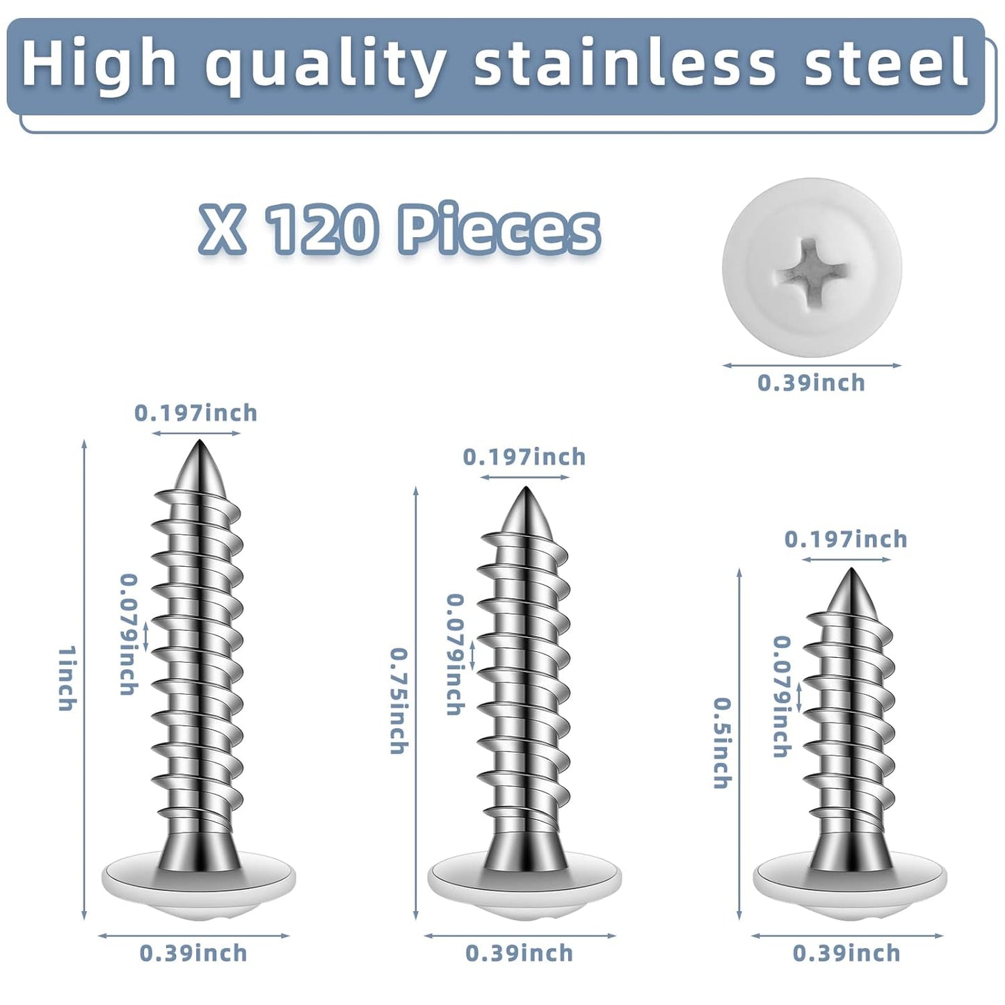 Demissle #8 White Screws Wood Sheet Metal Screw Thread Truss Head Fast Self Tapping White Pan Cabinet Wood Work for Wall Plates, 1/2 Inch, 3/4 Inch, 1 Inch(120 Pcs)