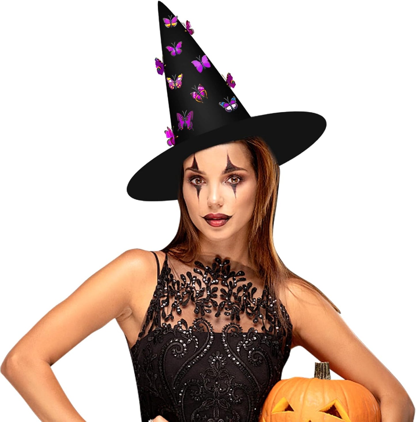 QLINLEAF 6 Pcs Halloween Witch Hat With 40 Butterfly for Witch Theme Decoration Halloween Cosplay Party