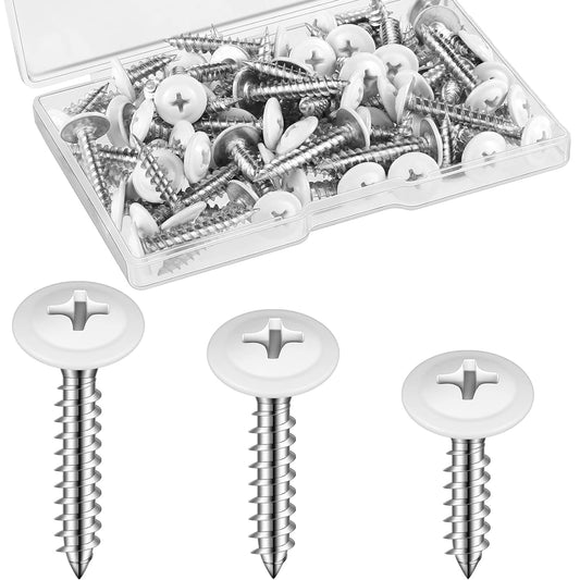 Demissle #8 White Screws Wood Sheet Metal Screw Thread Truss Head Fast Self Tapping White Pan Cabinet Wood Work for Wall Plates, 1/2 Inch, 3/4 Inch, 1 Inch(120 Pcs)