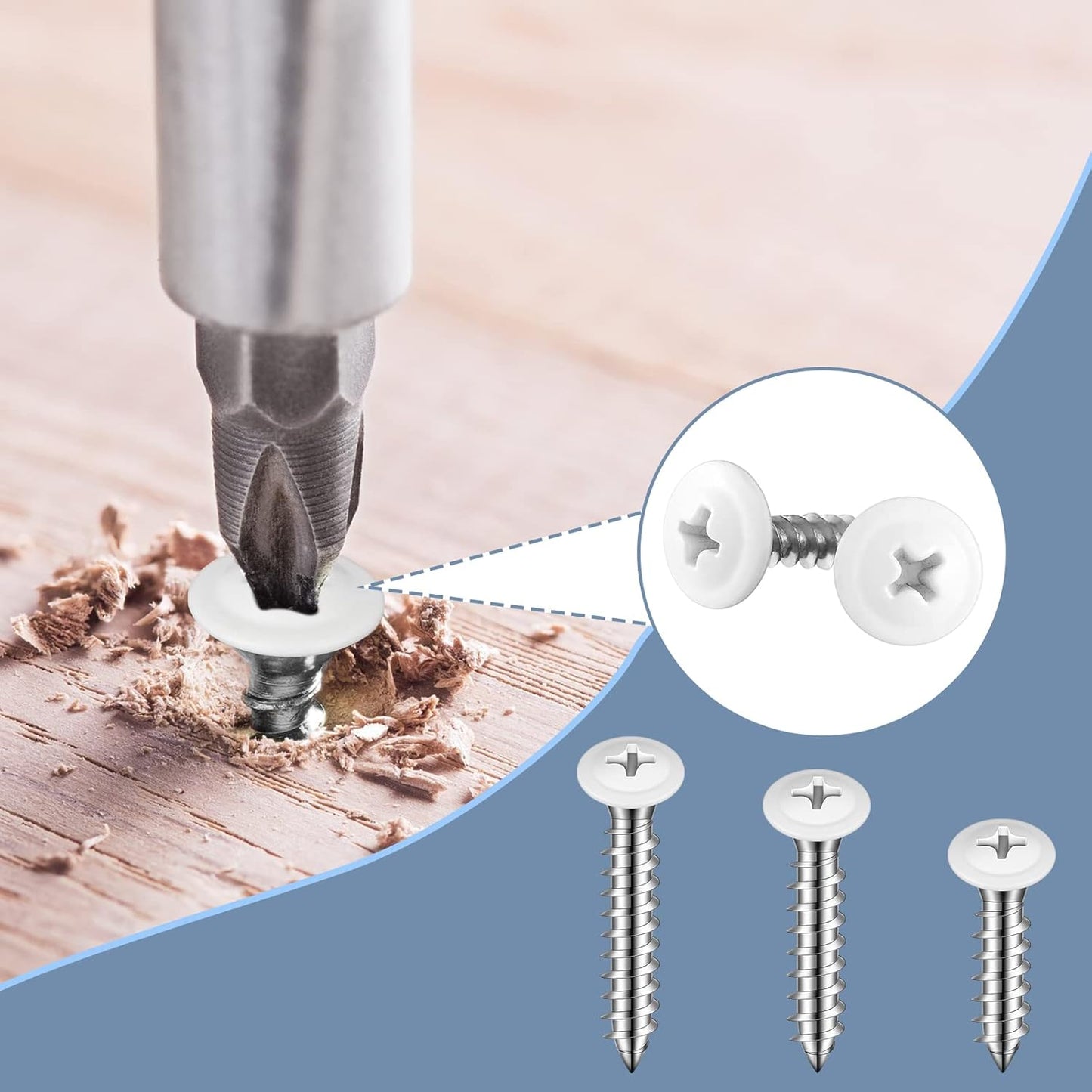 Demissle #8 White Screws Wood Sheet Metal Screw Thread Truss Head Fast Self Tapping White Pan Cabinet Wood Work for Wall Plates, 1/2 Inch, 3/4 Inch, 1 Inch(120 Pcs)