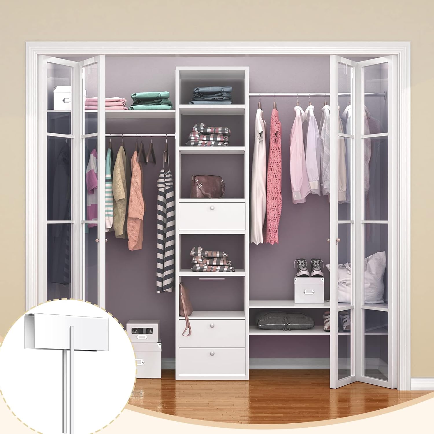 2 Pieces Bifold Door Lock Double Door Child Safety Childproof Closet Stainless Steel Metal Pantry Lock for Bifold Folding Closet Pantry, White