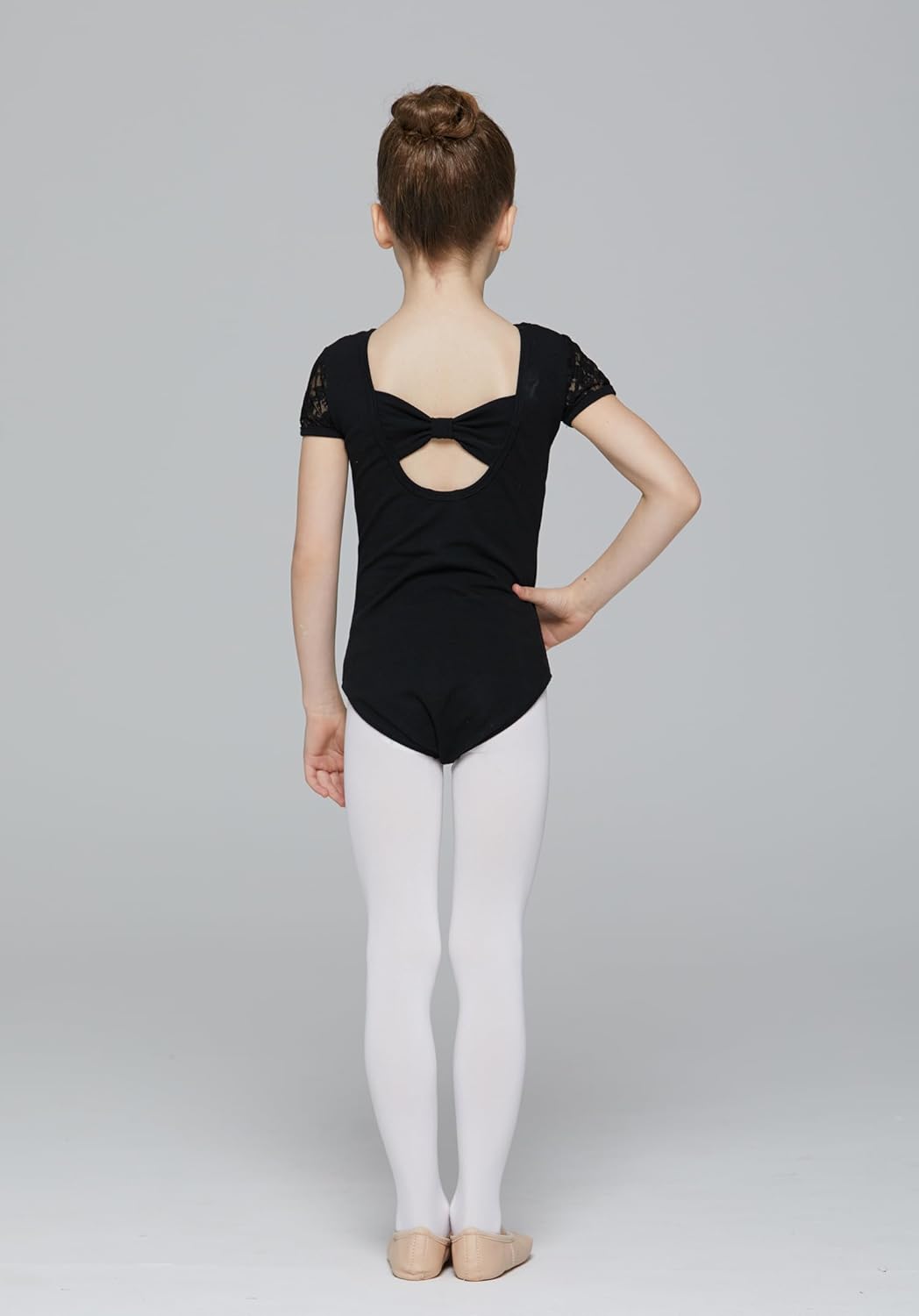 MdnMd Girls Ballet Dance Neck Lace Leotard for Toddler Gymnastic with Bow Back Cap Sleeve