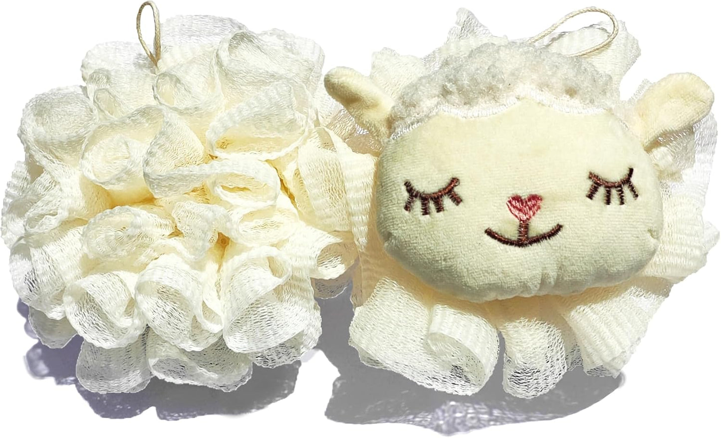 Kids Bath Loofah Sponge Exfoliating Body Scrubber [2-Pack],Cute Cartoon Sheep Shape Toddler Shower Bath Loofah Sponge Puff for Kids,Baby,Women,Boys and Girls