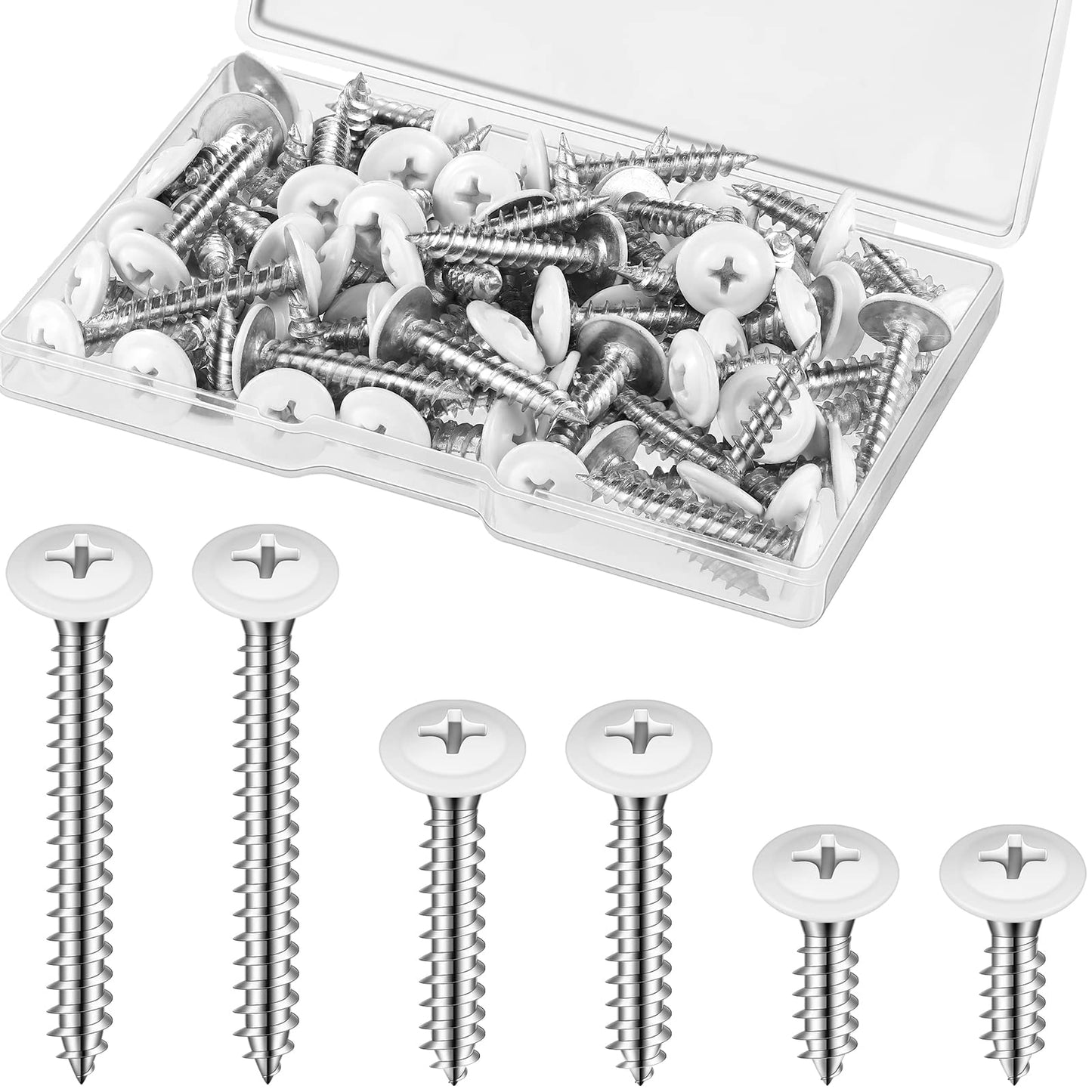 Demissle #8 White Screws Wood Sheet Metal Screw Thread Truss Head Fast Self Tapping White Pan Cabinet Wood Work for Wall Plates, 1/2 Inch, 3/4 Inch, 1 Inch(120 Pcs)