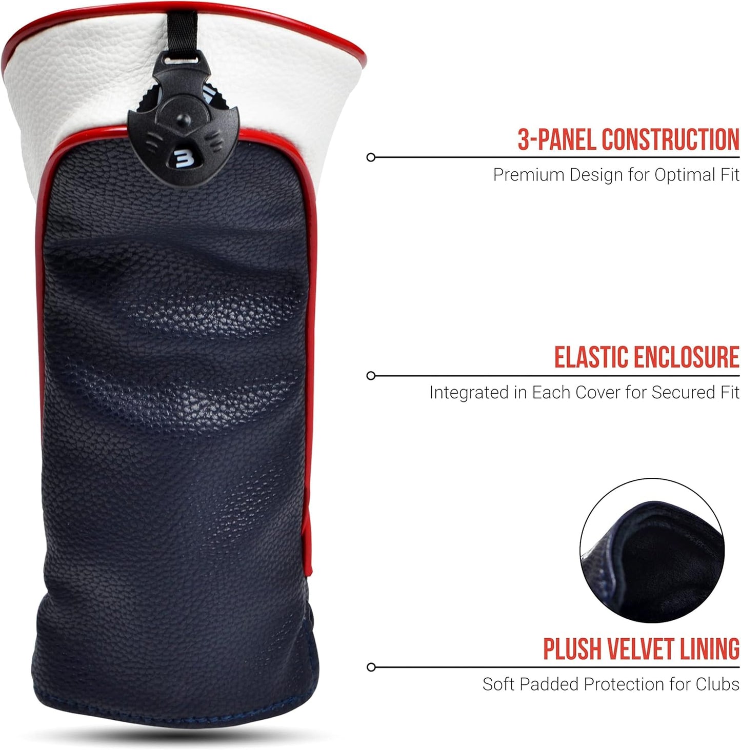 USA Golf Head Covers for Driver & Fairway Woods - Premium Leather Headcovers, Designed to Fit All Woods and Drivers