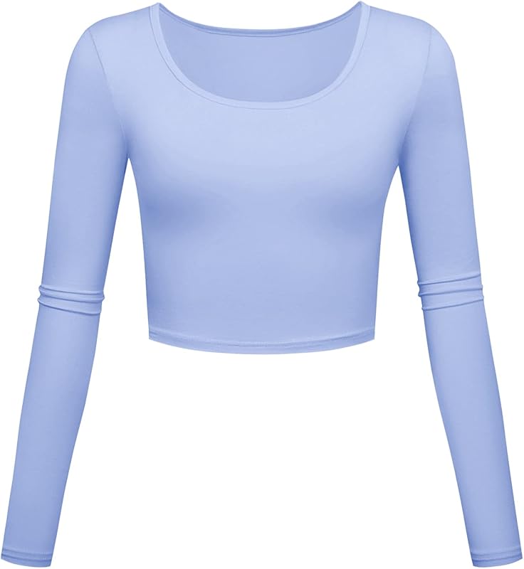 Long Sleeve Crop Tops for Women Workout Basic Clothes for Teen Ladies Fitted Slim Scoop Neck Cute Yoga Shirts