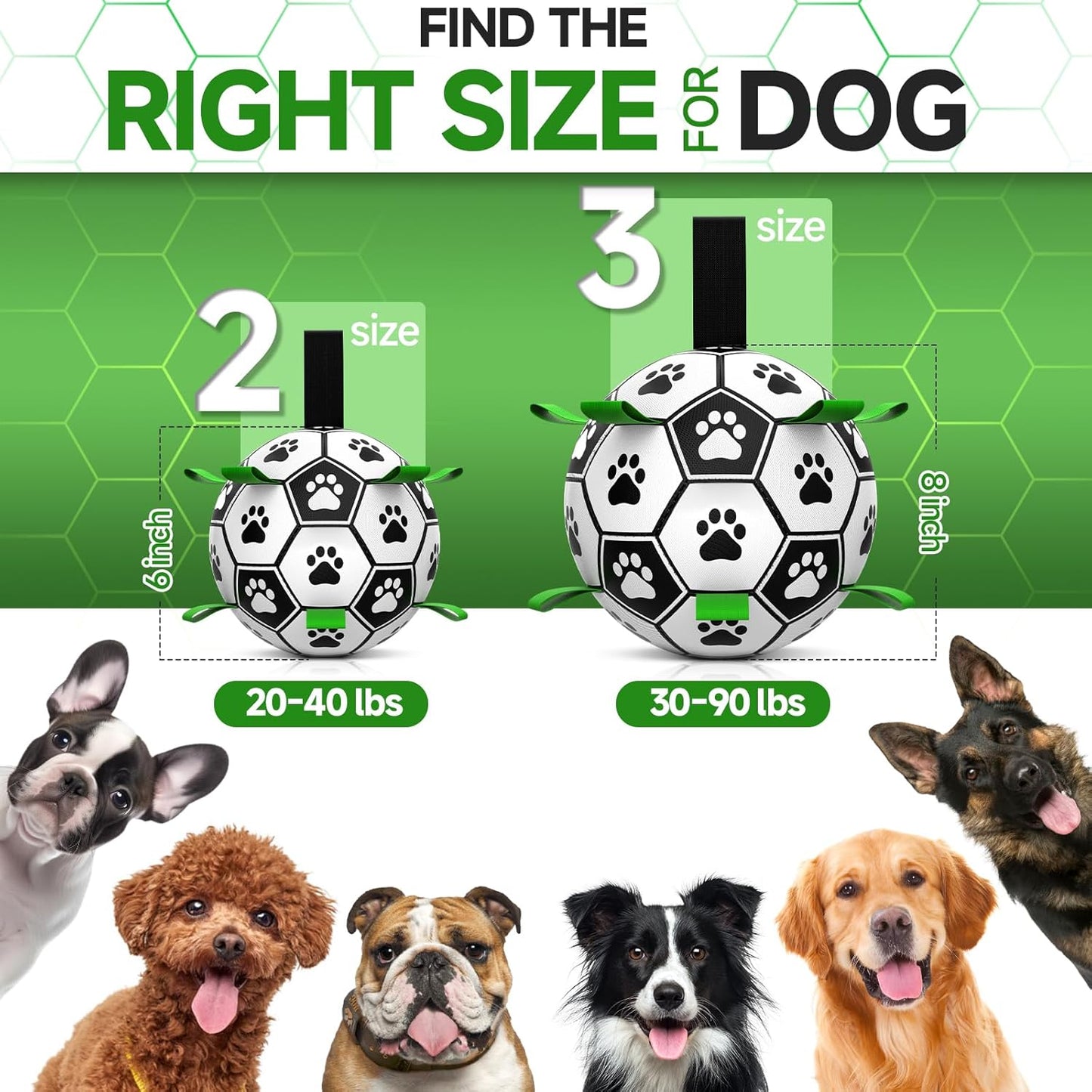QDAN Dog Toys Balls, Dog Soccer Ball with Straps, Dog Birthday Gifts, Herding Ball, Durable Dogs Balls for Small Medium Pet, Puppy Outdoor Water Toy, World Cup Soccer (6 Inch)