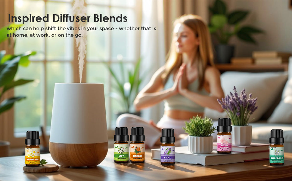 Floral Essential Oils, INWICOPH Flower Fragrance Oil for Candle Making - Rose, Jasmine, Neroli, Gardenia, Lilac, Plumeria and More, Aromatherapy Oils for Diffusers for Home