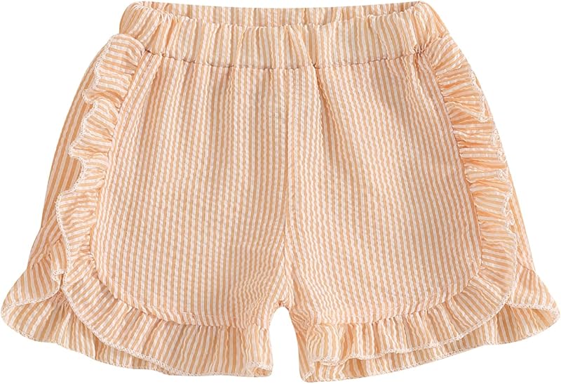 Karuedoo Toddler Baby Girl Shorts Casual Summer Gingham Plaid/Seersucker Elastic Waist Ruffle Hem Shorts Bottoms