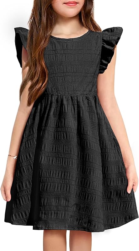 Arshiner Girls Dress Casual Ruffle Sleeveless A Line Summer Dresses with Pockets 4-12 Years