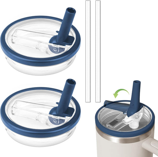 2 Pack Stanley Quencher 30 OZ Flip Straw Lid - Leak Proof Replacement for H2.0 FlowState Tumbler, Reusable Spill Proof Cup (Dark Blue)