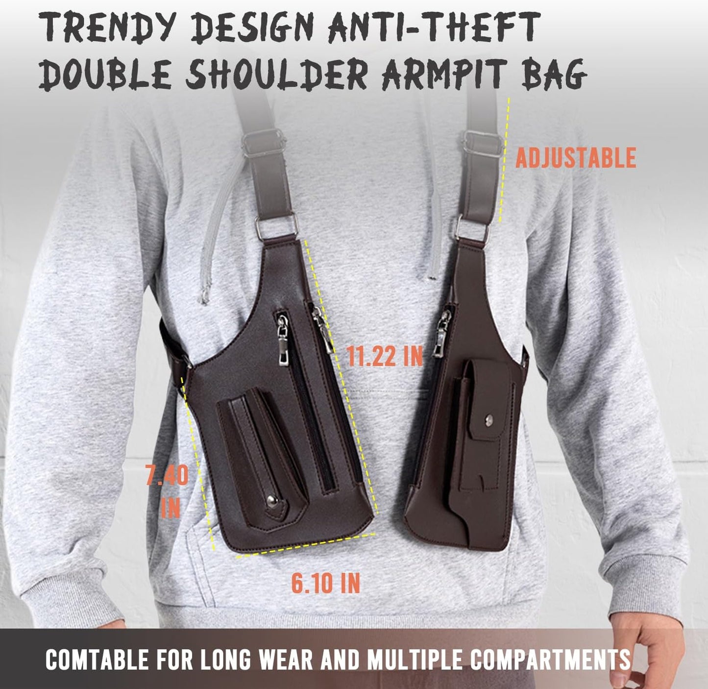 Double Shoulder Armpit Bag, 2025 New Men Anti-Theft Underarm Wallet Pocket Holster Phone Leisure Double Shoulder Pouch