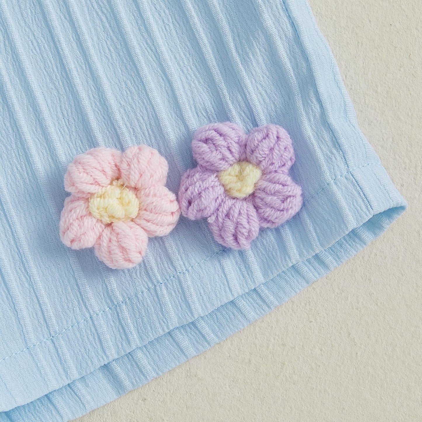 Toddler Baby Girl Summer Outfit 3D Flower Embroidery Smocked Sleeveless Tops Elastic Waist Shorts 2Pcs Clothes Set