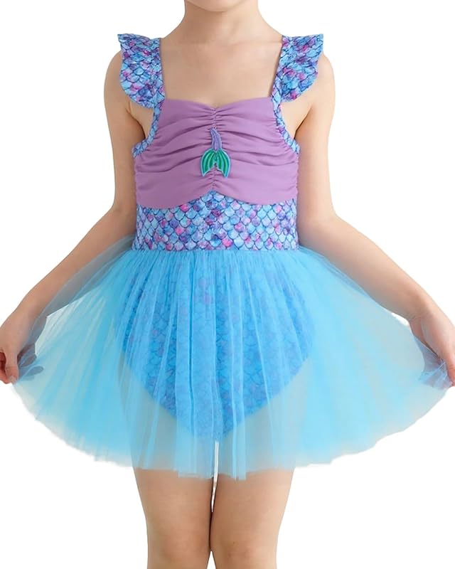 Toddler Swimsuit Girl Mermaid Baby Bathing Suit Girl Summer One Piece Girls Swimwear Ruffle Sleeve Swimsuits