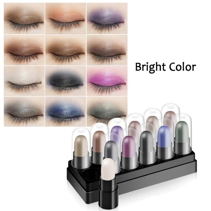 12 Color Eyeshadow Stick Set, Long Lasting 24 Hour Eyeshadow Palette, Waterproof & Sweat-proof, Hypoallergenic, Highlighter Eye Liner, Multi-dimensional Eyes Look