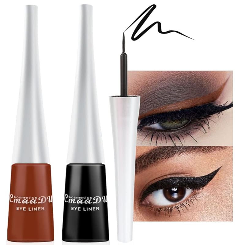 evpct 2Pcs White Black Liquid Eyeliner Set Waterproof White Eye Liners for Women Eyes Wing Eyeliner Stamps Shapes Colored Eyeliner delineador de ojos a prueba de agua contra el agua blanco para ojos