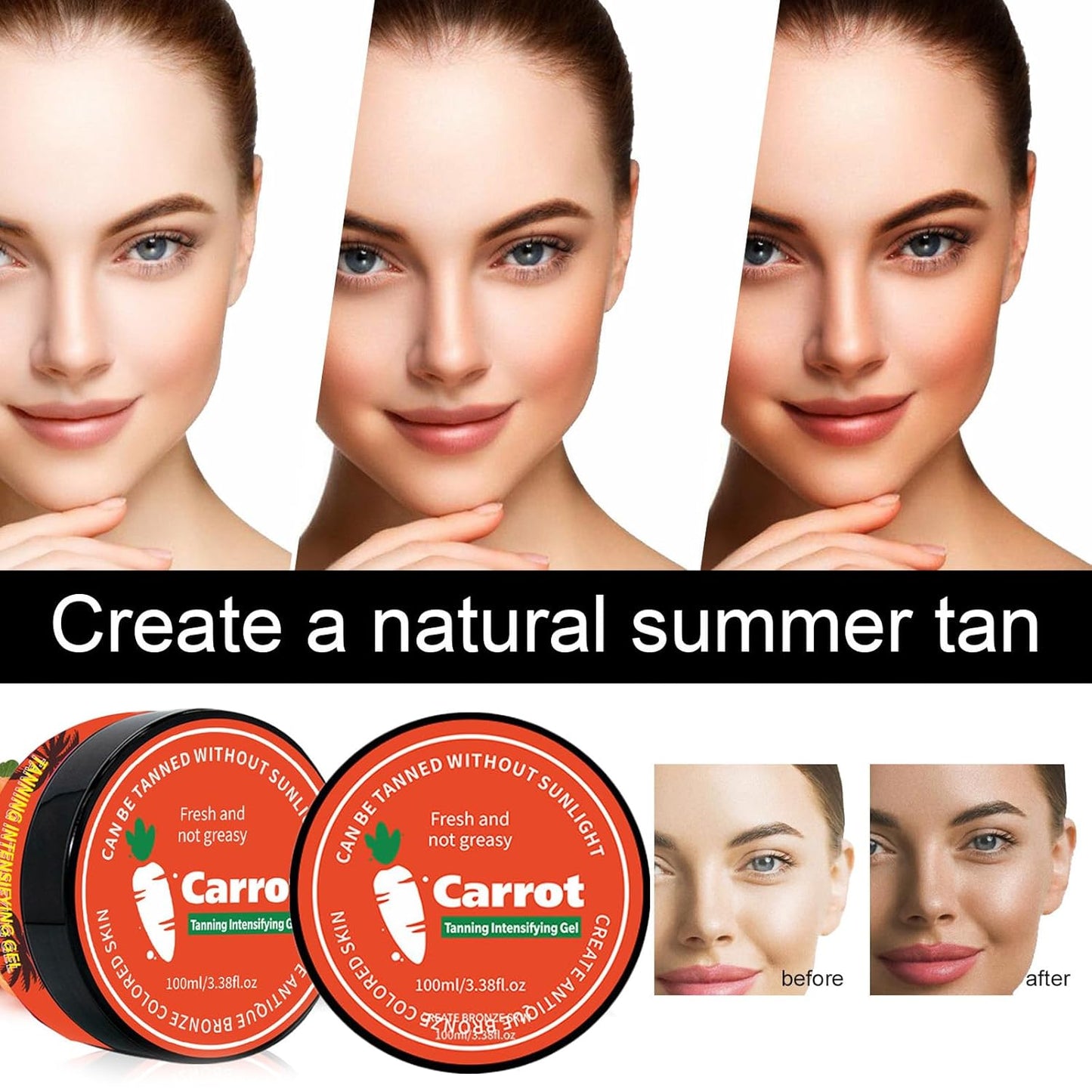 Carotene Tanning Gel, Carrot Tanning Gel, Luxury Intensive Tanning Gel, Tanning Accelerator Cream Gel for Natural Tan Skin, Tanning Gel for Outdoor Sun & Sunbeds (1PC)